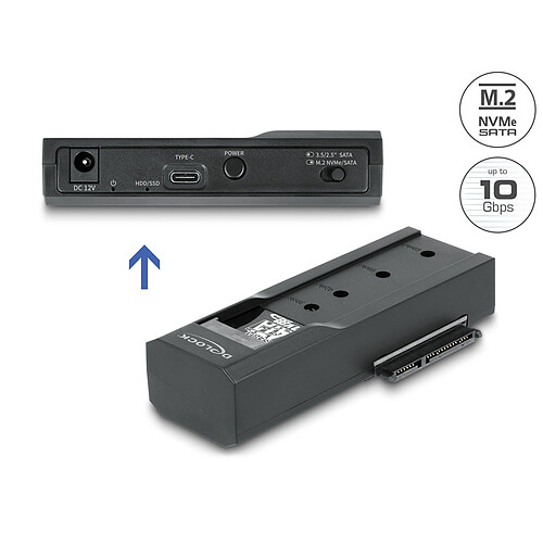 DeLock Convertisseur USB-C pour 1x SSD M.2 NVMe + 1x SATA SSD / HDD pas cher