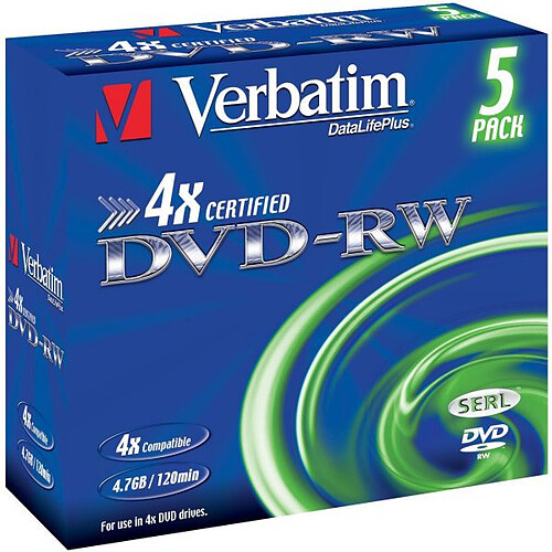 Verbatim DVD-RW 4.7 Go 4x (par 5, boite) pas cher