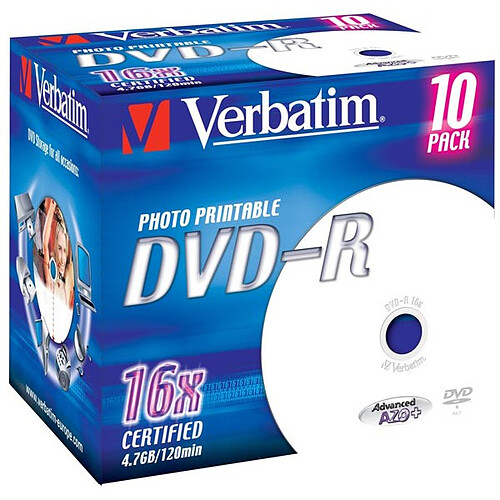 Verbatim DVD-R 4.7 Go 16x imprimable (par 10, boite) pas cher