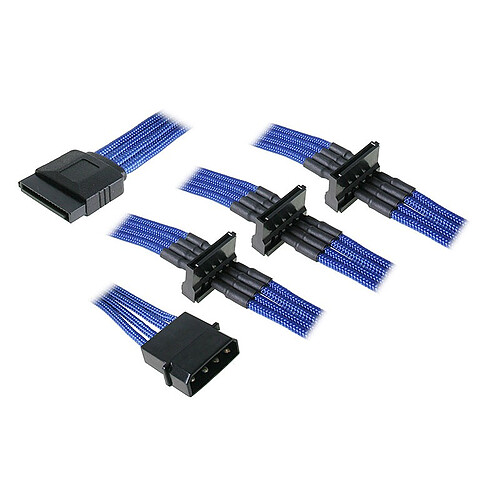 BitFenix Alchemy Blue - Câble d'alimentation gainé - Molex vers 4x SATA - 20 cm pas cher