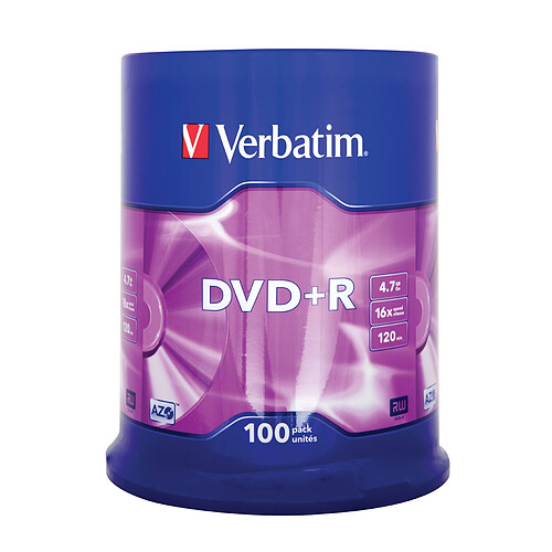 Verbatim DVD+R 4.7 Go certifié 16x (pack de 100, spindle) pas cher